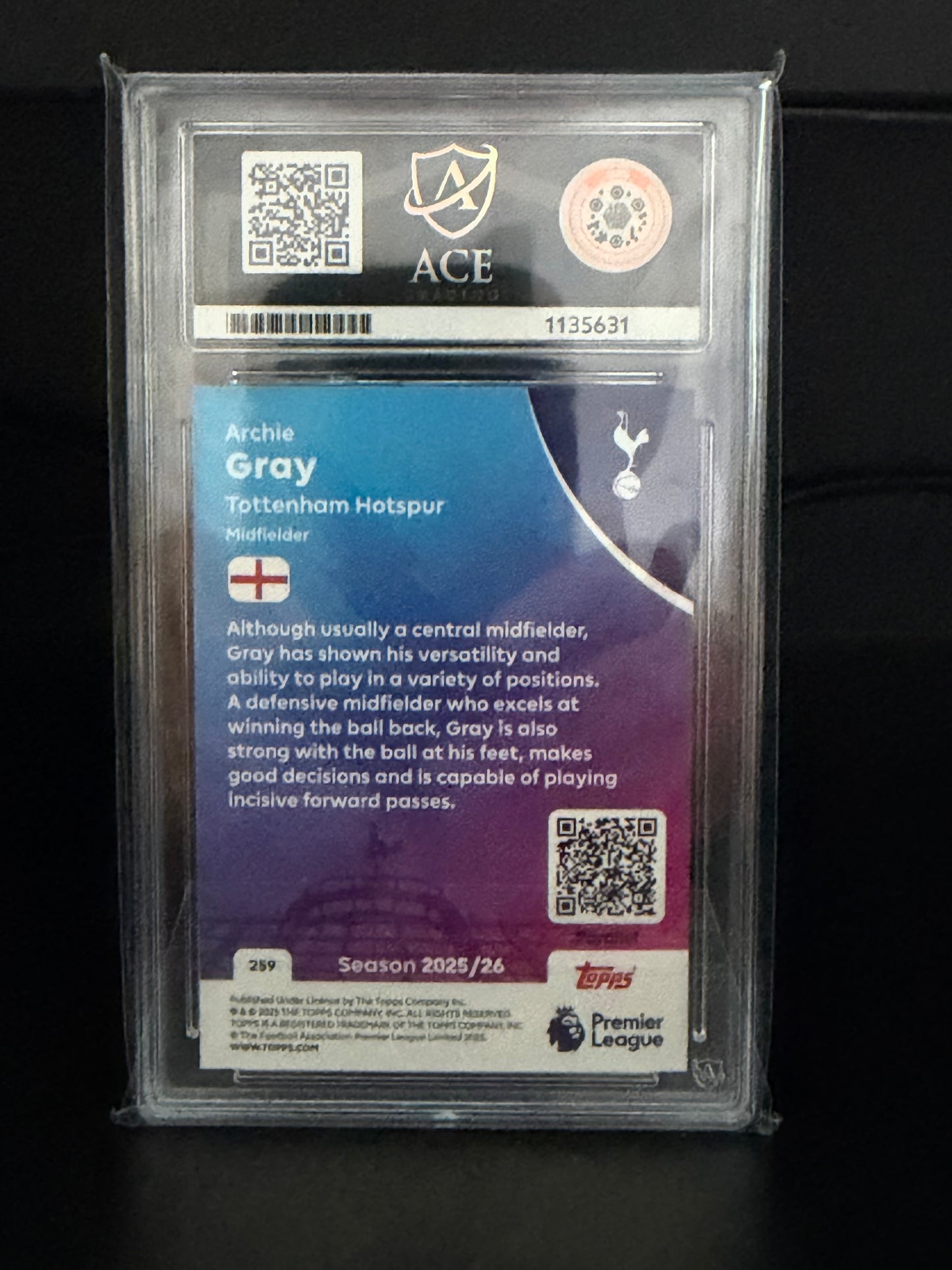 Topps Premier League 2025/26 Archie Gray #259 03/25 - NM-MT 8 Ace Grading