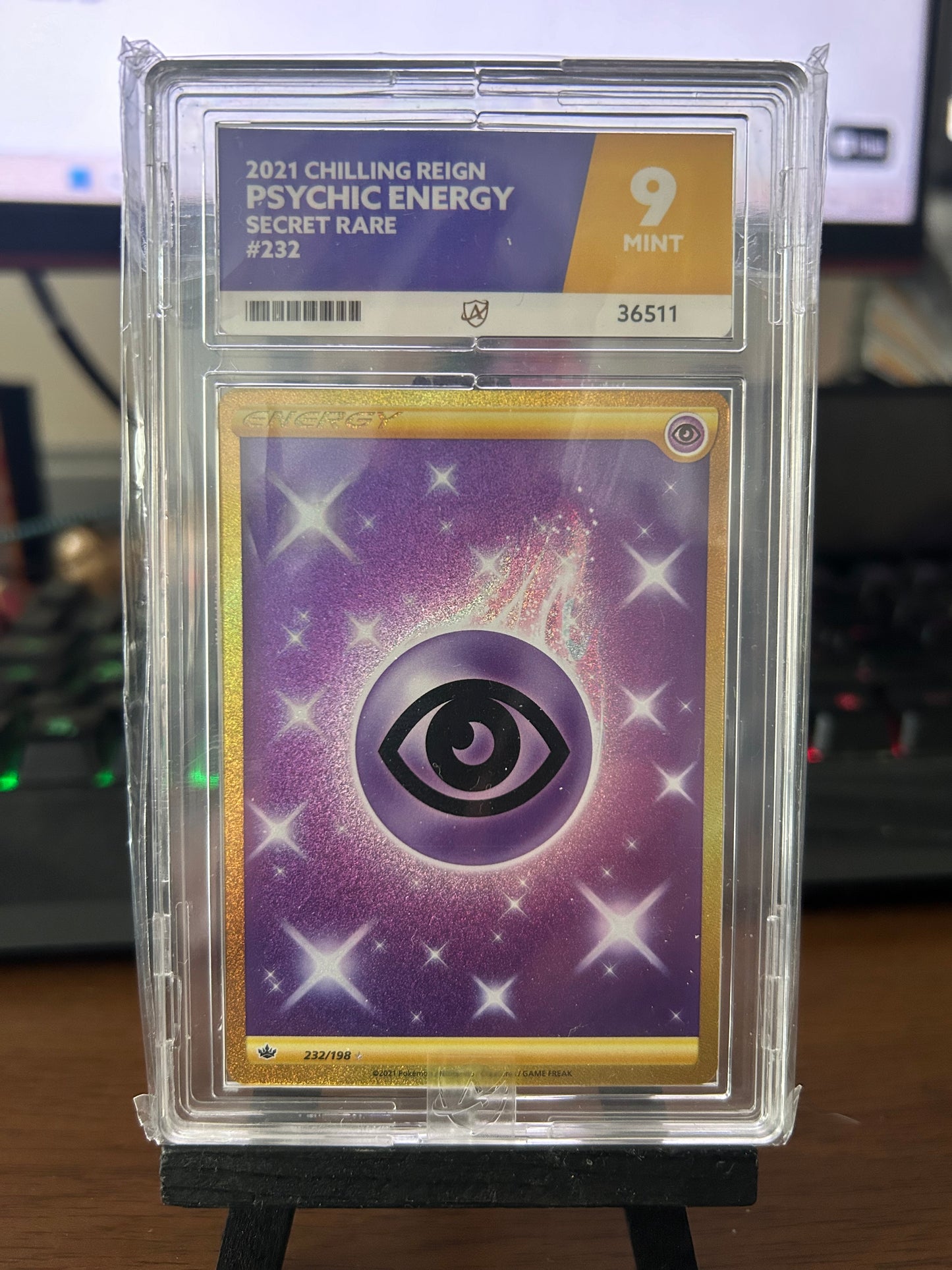 Psychic Energy Gold Secert Rare - Chilling Reign - 232/198 - Ace Grading - Mint 9 Graded Card