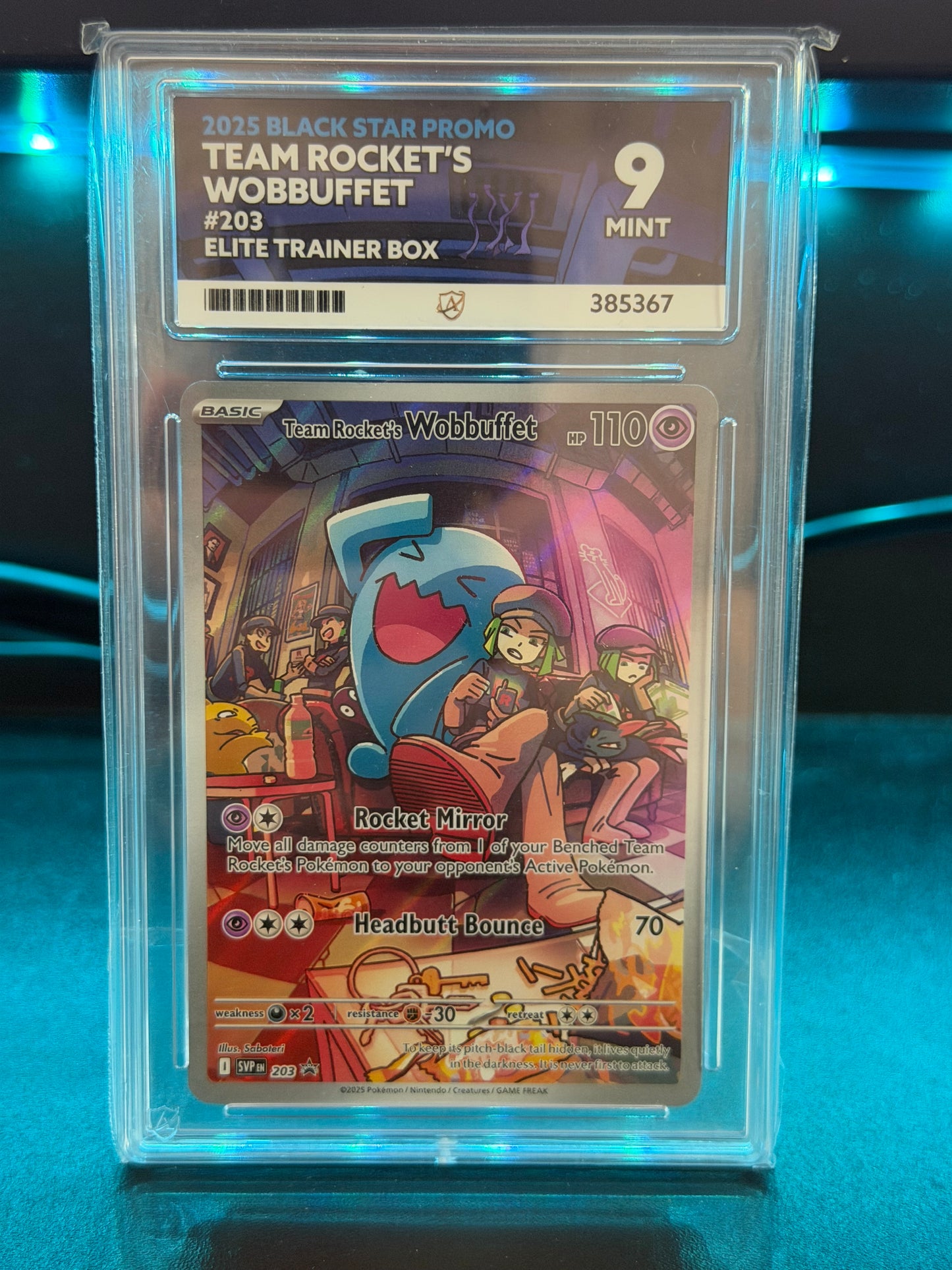 Team Rocket's Wobbuffet SVP 203 Black Star Promo - Mint 9 Ace Grading Card