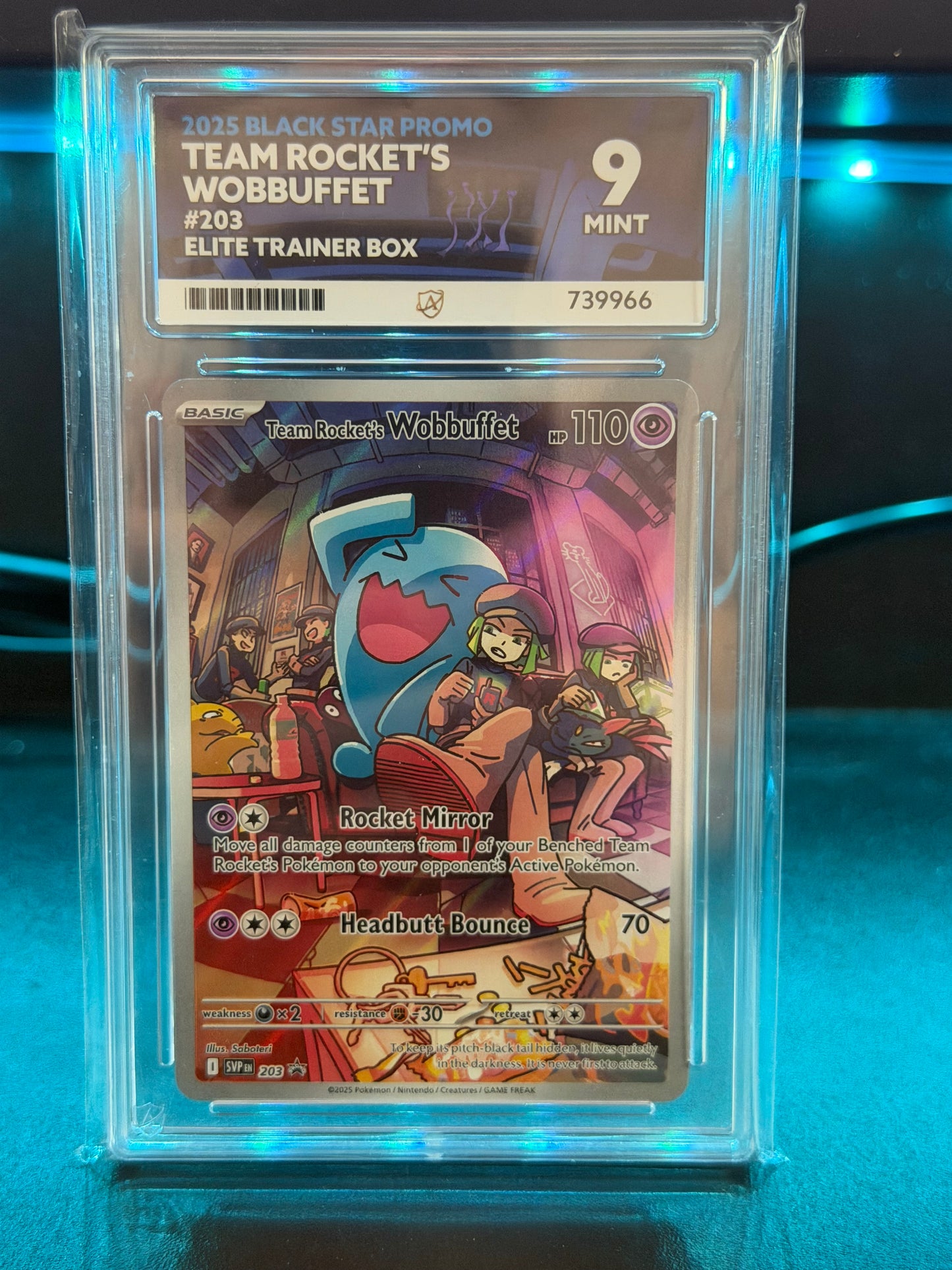 Team Rocket's Wobbuffet SVP 203 Black Star Promo - Mint 9 Ace Grading Card