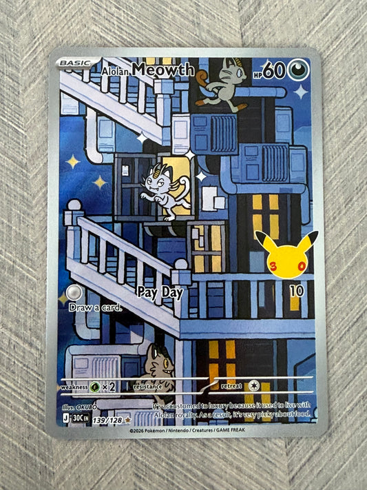 Alolan Meowth 139/128 IR 30th Celebration Pokémon Card - English