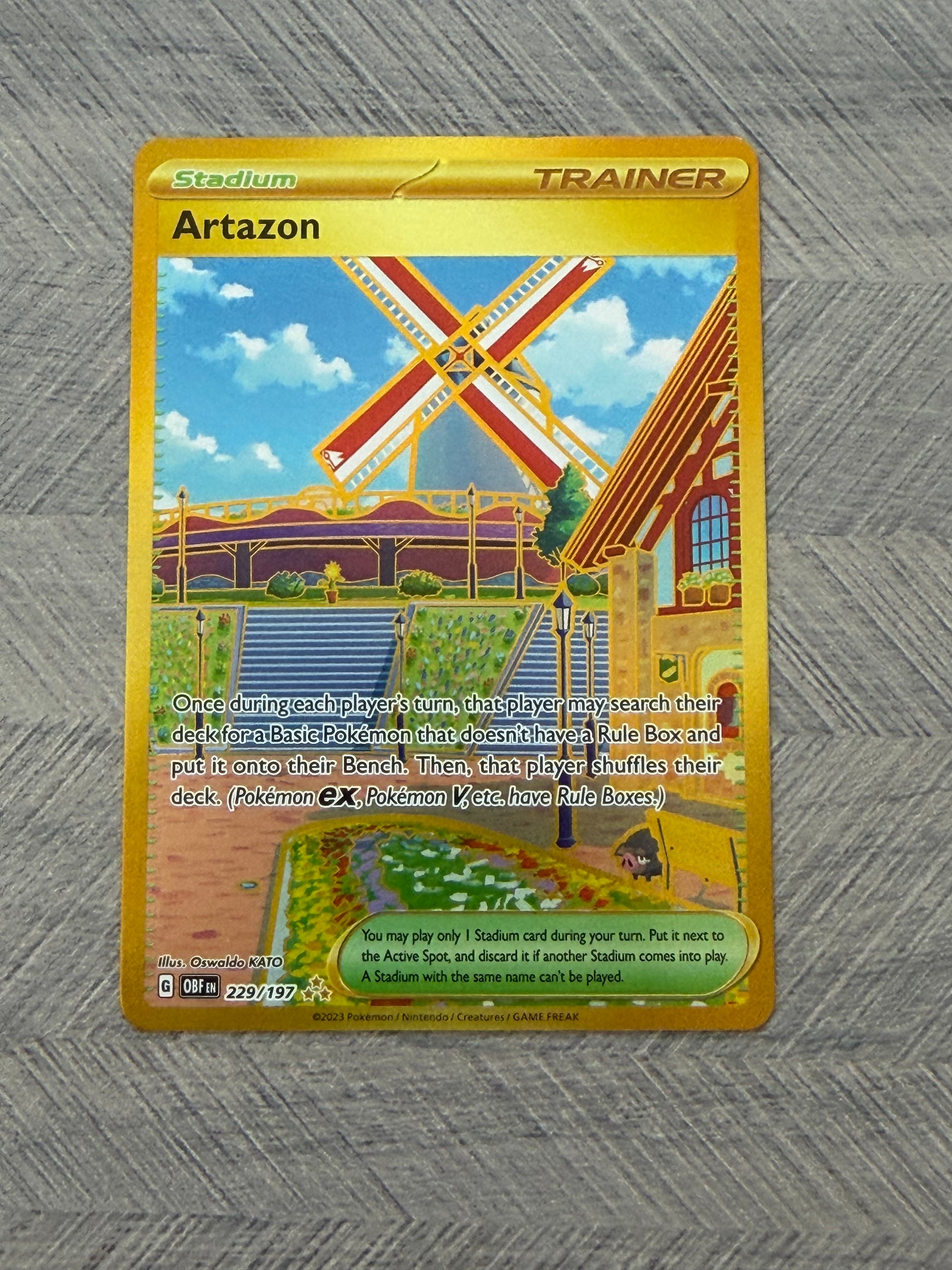 golden artazon pokemon card 229/197 Gold Obsidian Flames Pokémon Signature Type:Shadow #MWS Options 6 booster box protector Discard this card if Vintage Common (Italian) -