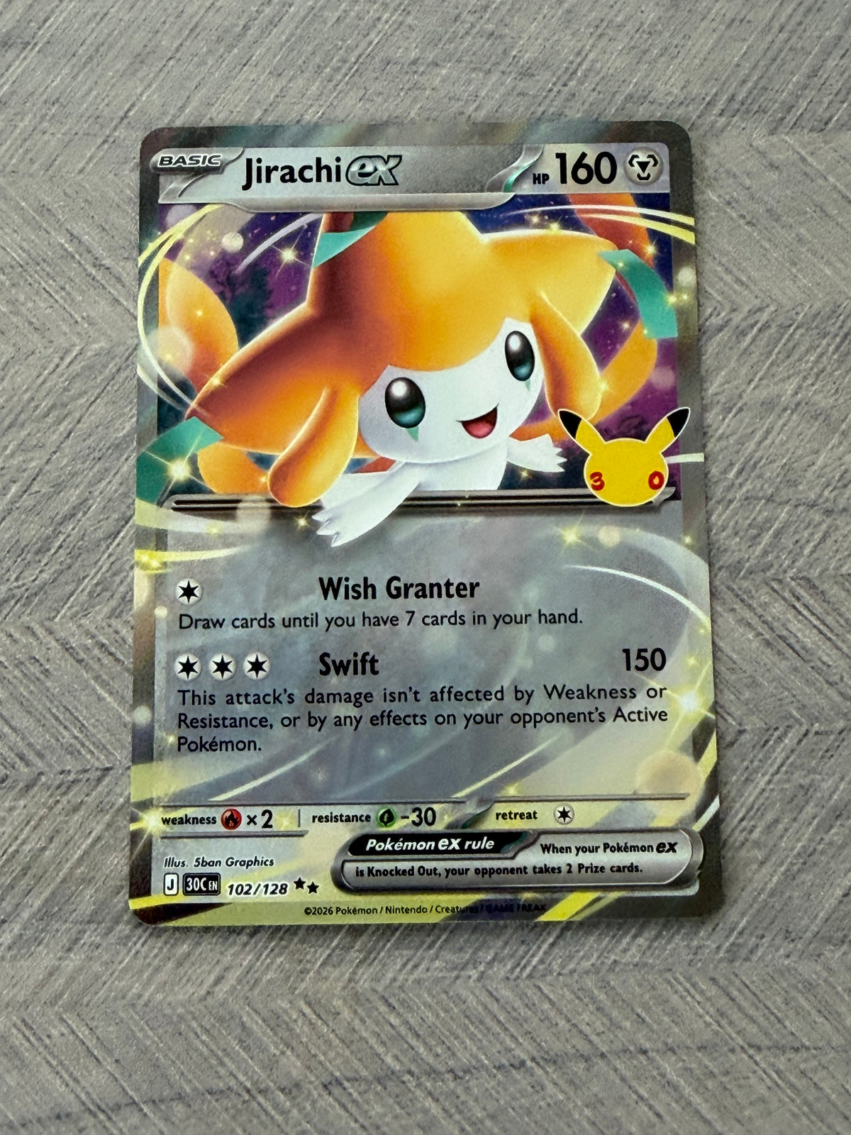 Jirachi EX 102/128 30th Celebration Pokémon Card - English