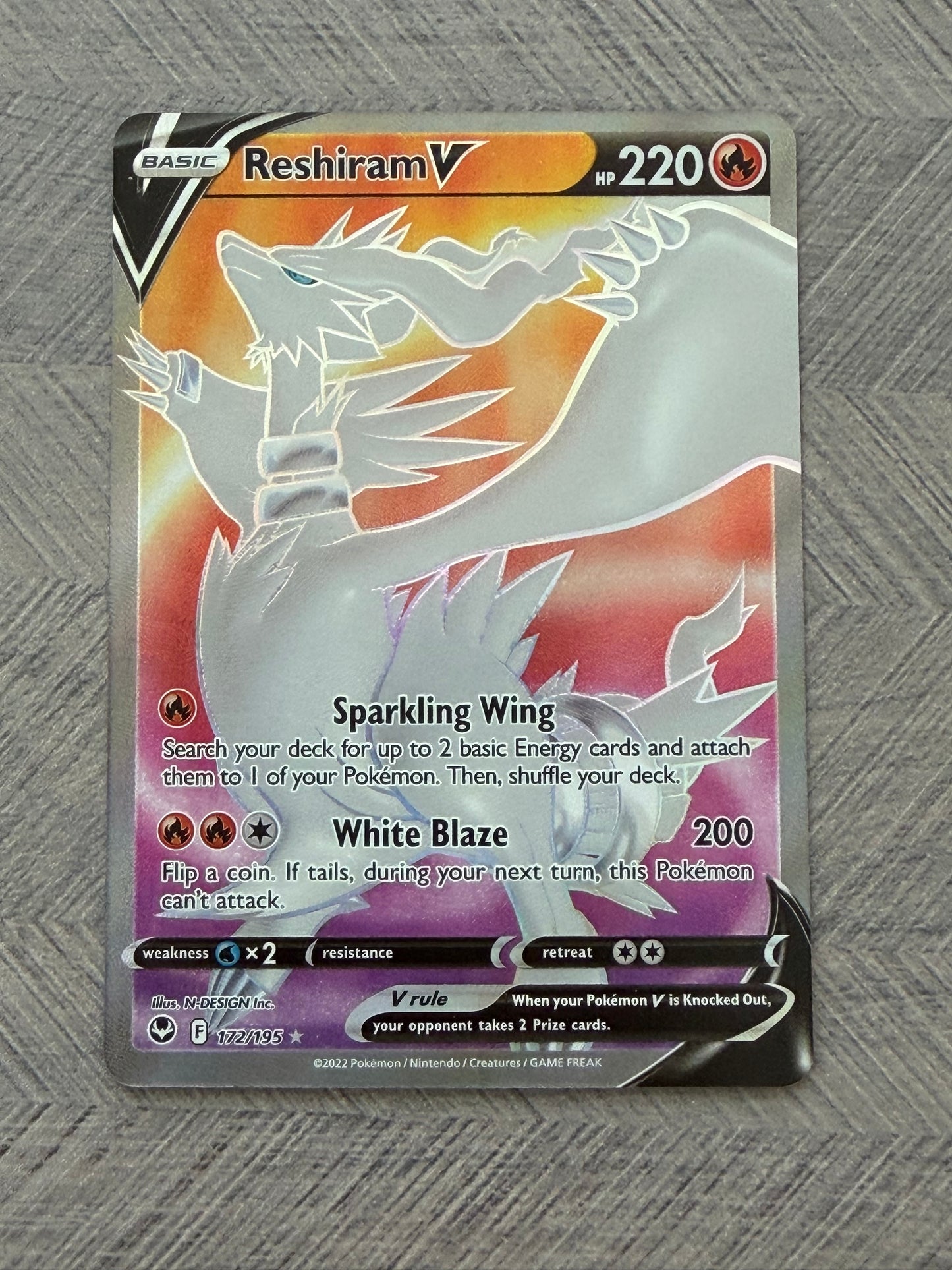 Reshiram V 172/195 Full Art Silver Tempest Pokémon Card - English