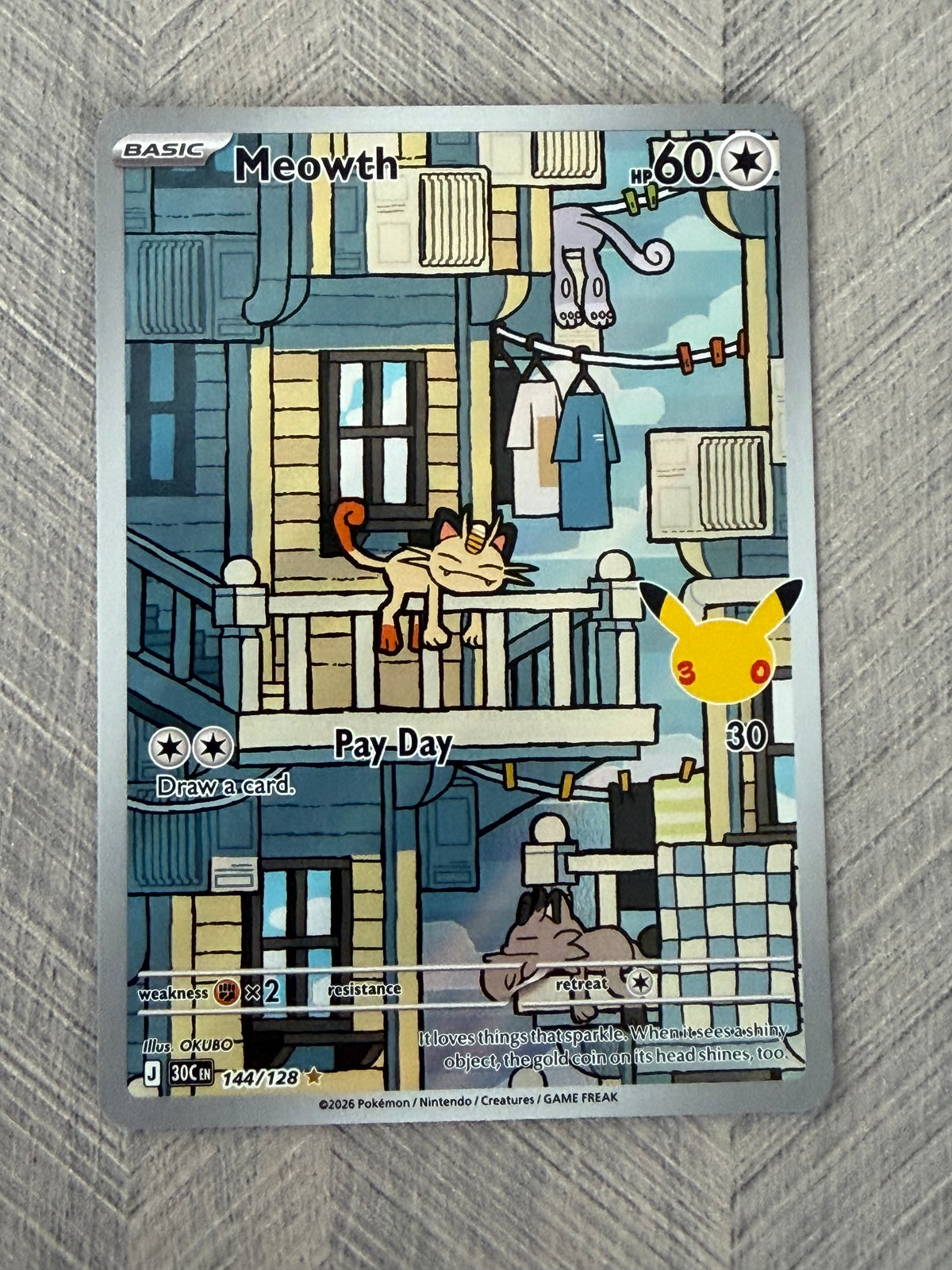 Meowth 144/128 IR 30th Celebration Pokémon Card - English