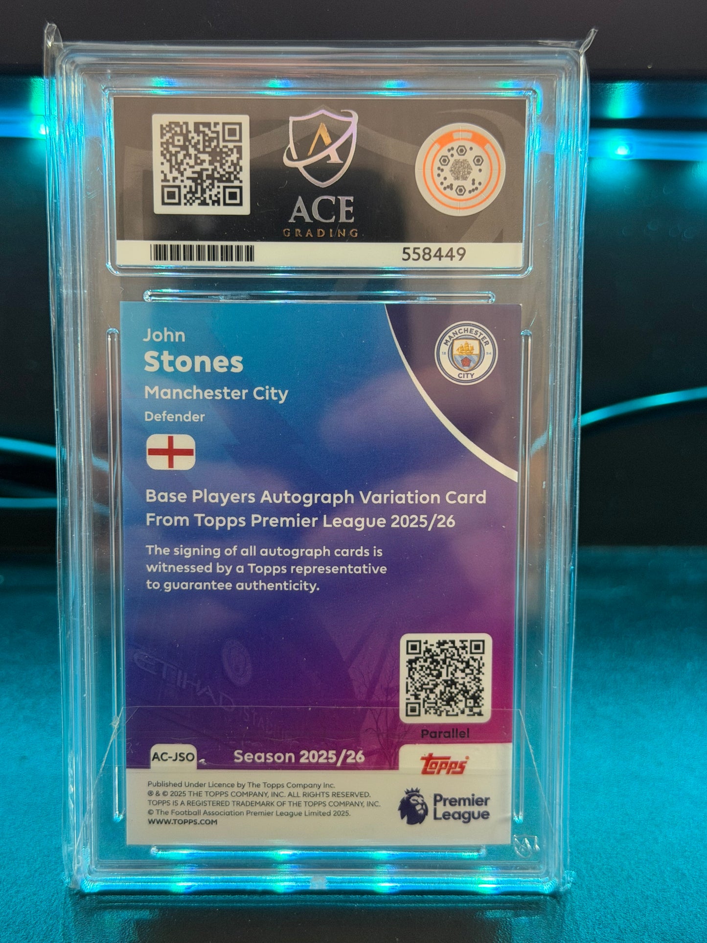 Topps Premier League 2025/26 John Stones Auto 5/25 - Gem Mint Ace 10