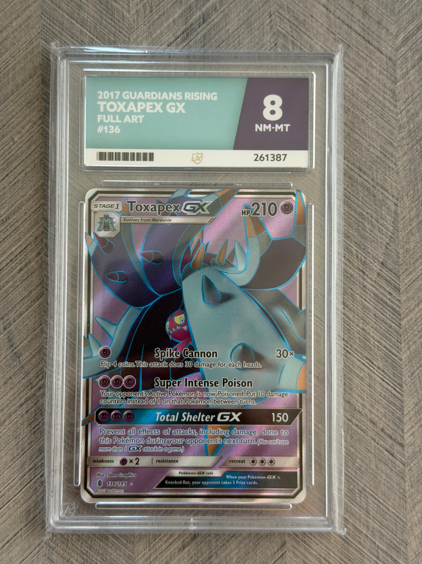 Toxapex 136/145 Full Art Guardians Rising - NM-MT 8 Ace Grading Card - English