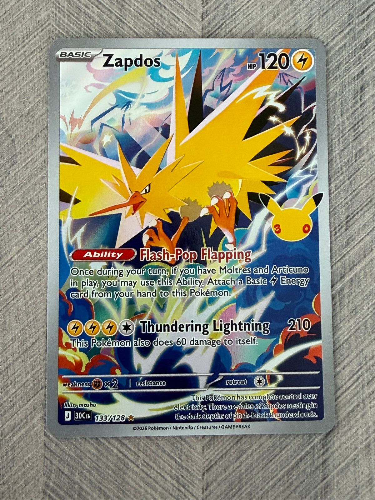Zapdos 133/128 IR 30th Celebration Pokémon Card - English