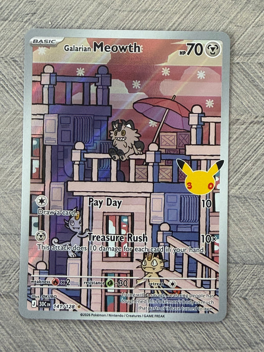 Galarian Meowth 141/128 IR 30th Celebration Pokémon Card - English
