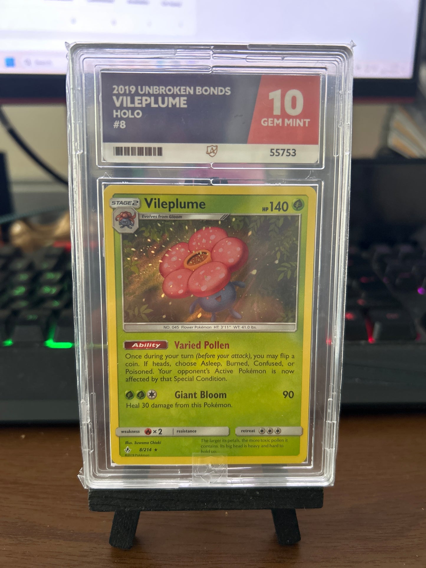 Vileplume Holo - Unbroken Bonds - 8/214 - Ace Grading - Gem Mint 10 Graded Card