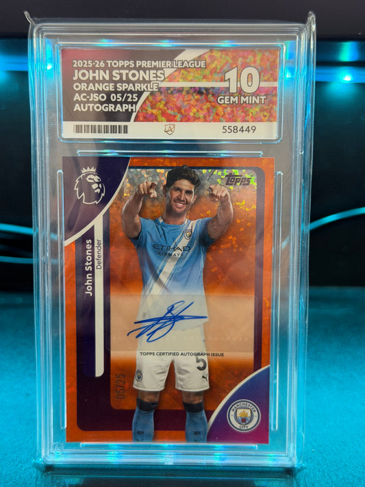Topps Premier League 2025/26 John Stones Auto 5/25 - Gem Mint Ace 10