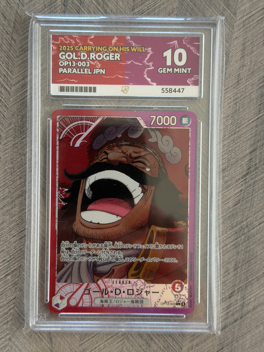 Gol.D.Roger OP13-003 Leader Alt Art - Carrying on His Will - Gem Mint 10 Ace Grading Card