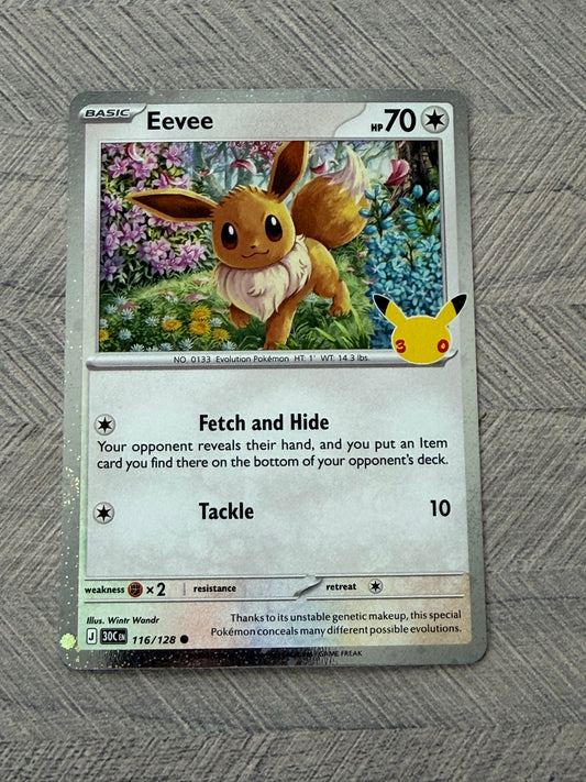 Eevee 116/128 Cosmo Holo 30th Celebration Pokémon Card - English