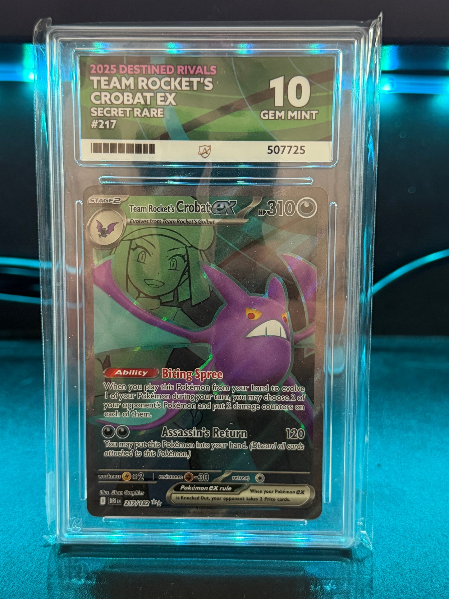 Team Rocket's Crobat EX - 217/182 - Destined Rivals - Gem Mint 10 Ace Grading Card