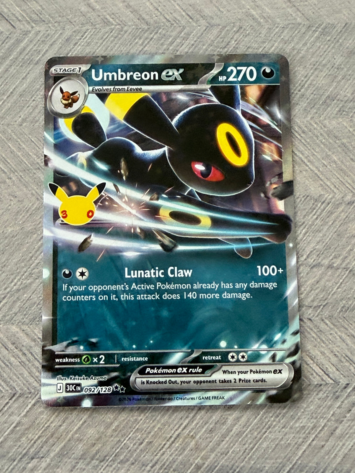 Umbreon EX 092/128 30th Celebration Pokémon Card - English