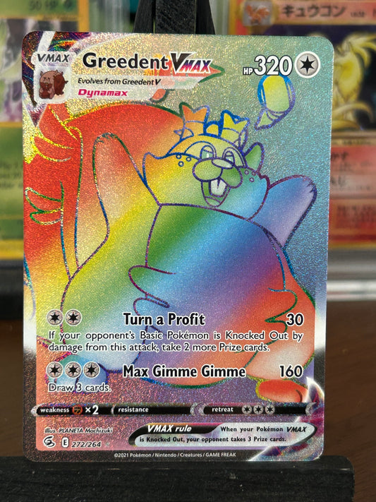 Greedent VMAX Rainbox 272/264 Fusion Strike Pokémon Card - English