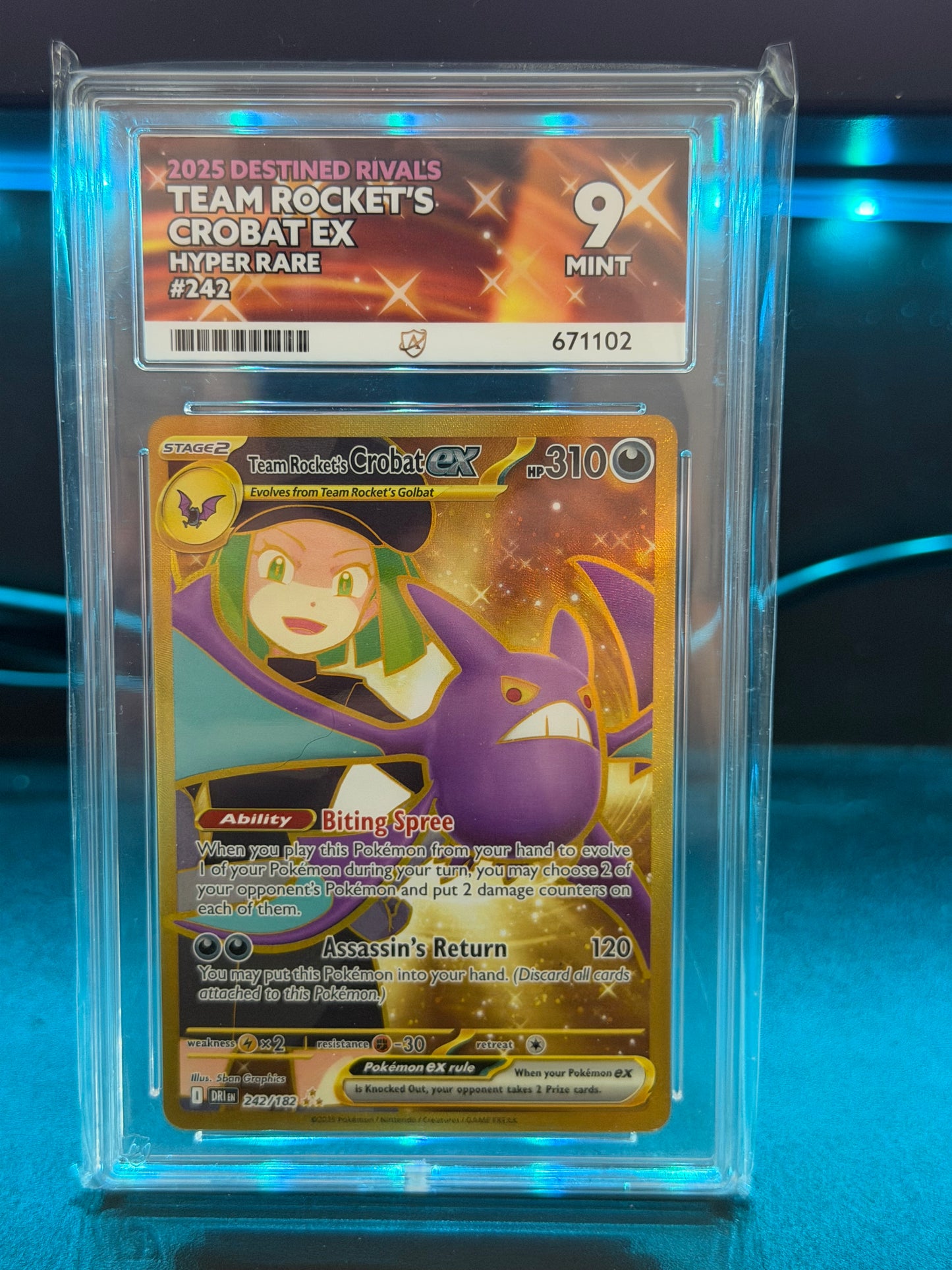 Team Rocket's Crobat EX 242/182 Destined Rivals - Mint 9 Ace Grading Card