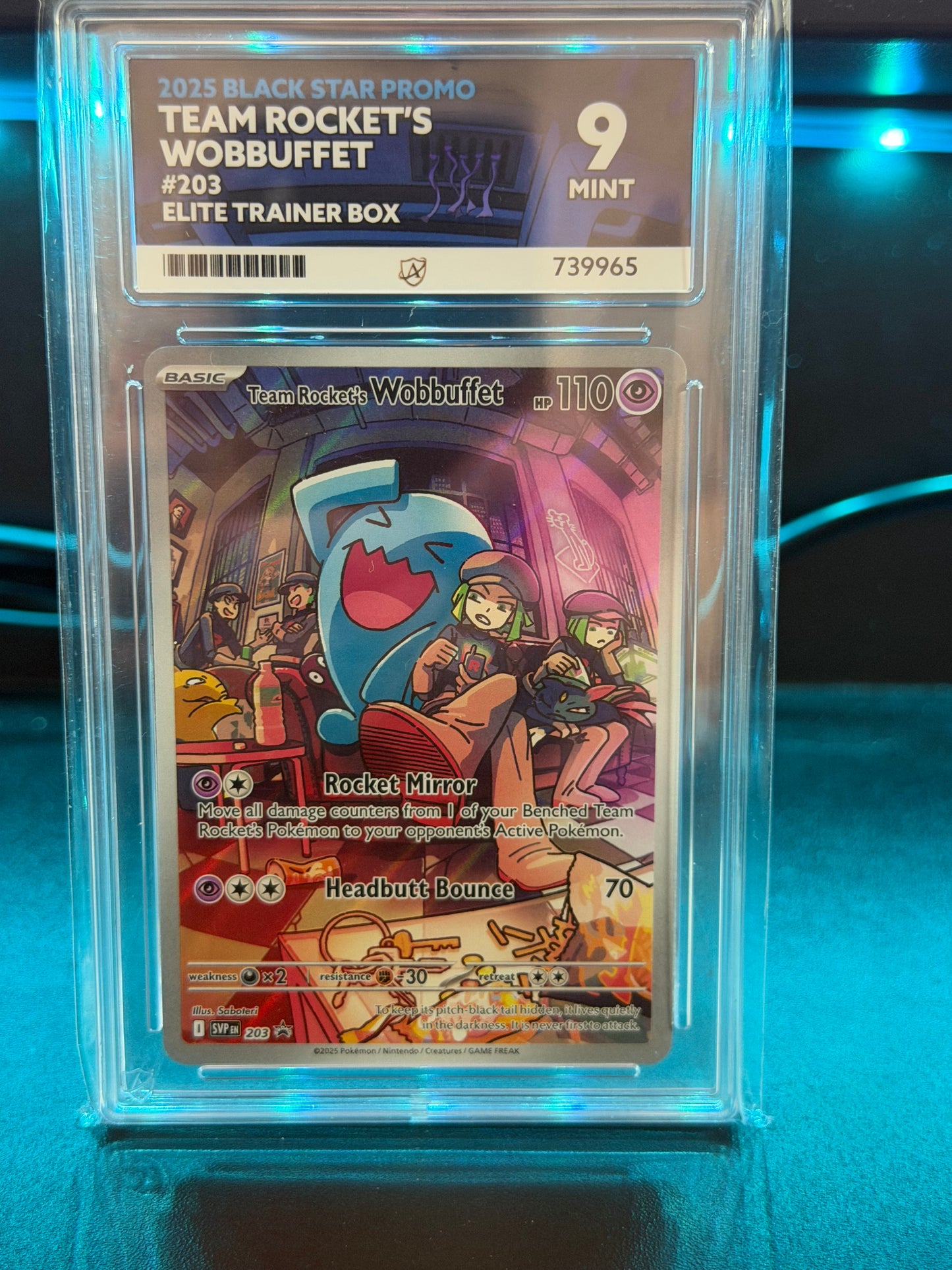 Team Rocket's Wobbuffet SVP 203 Black Star Promo - Mint 9 Ace Grading Card