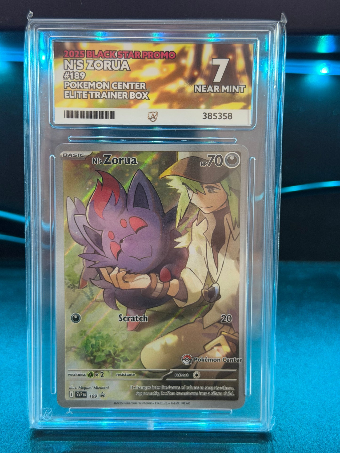 N's Zorua SVP 189 Pokémon Centre ETB Promo - Near Mint 7 Ace Grading Card