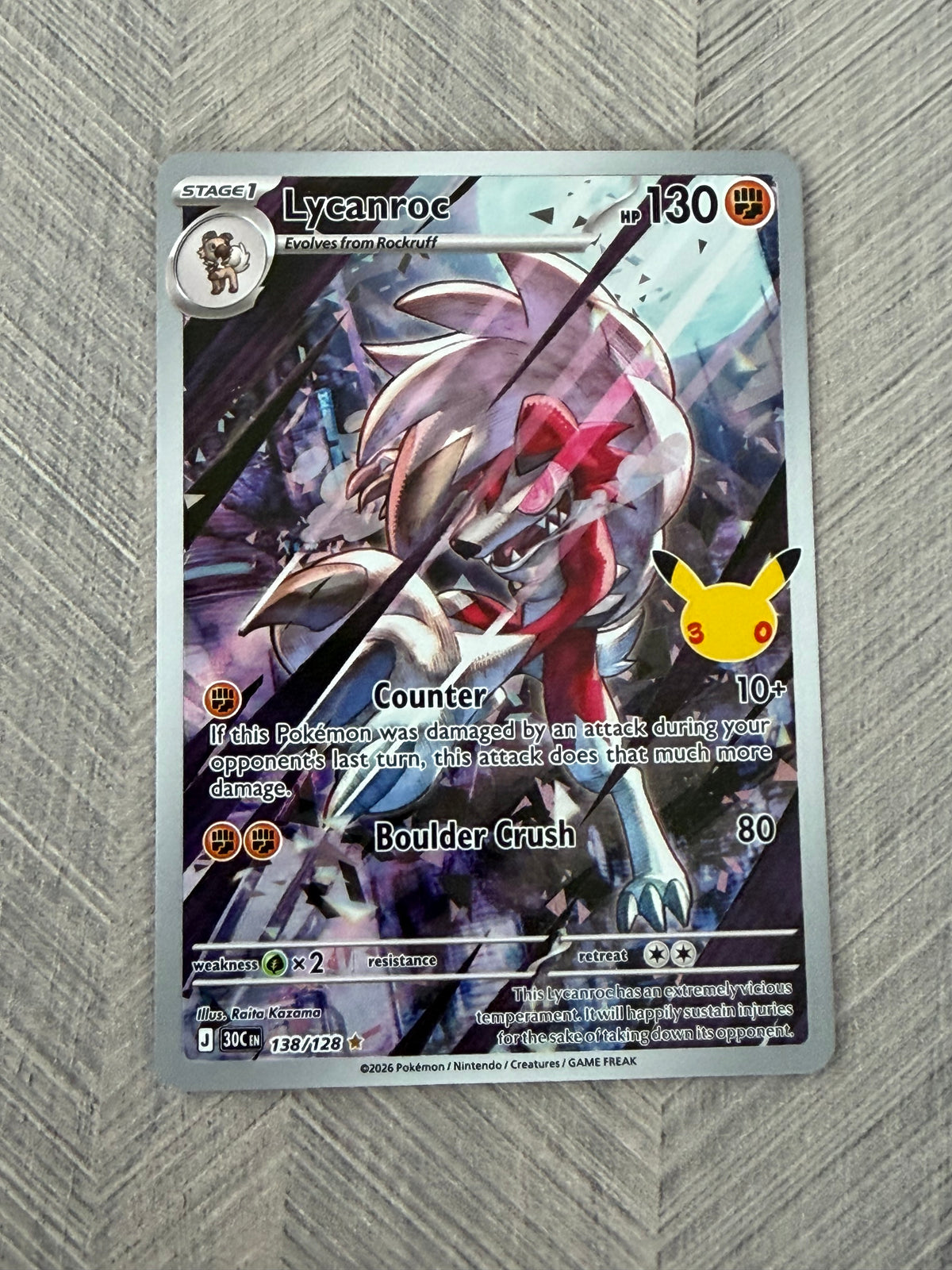 Lycanroc 138/128 IR 30th Celebration Pokémon Card - English