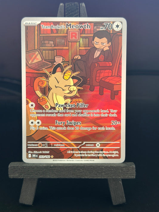 Team Rocket's Meowth 203/182 IR Destined Rivals Pokémon Card - English