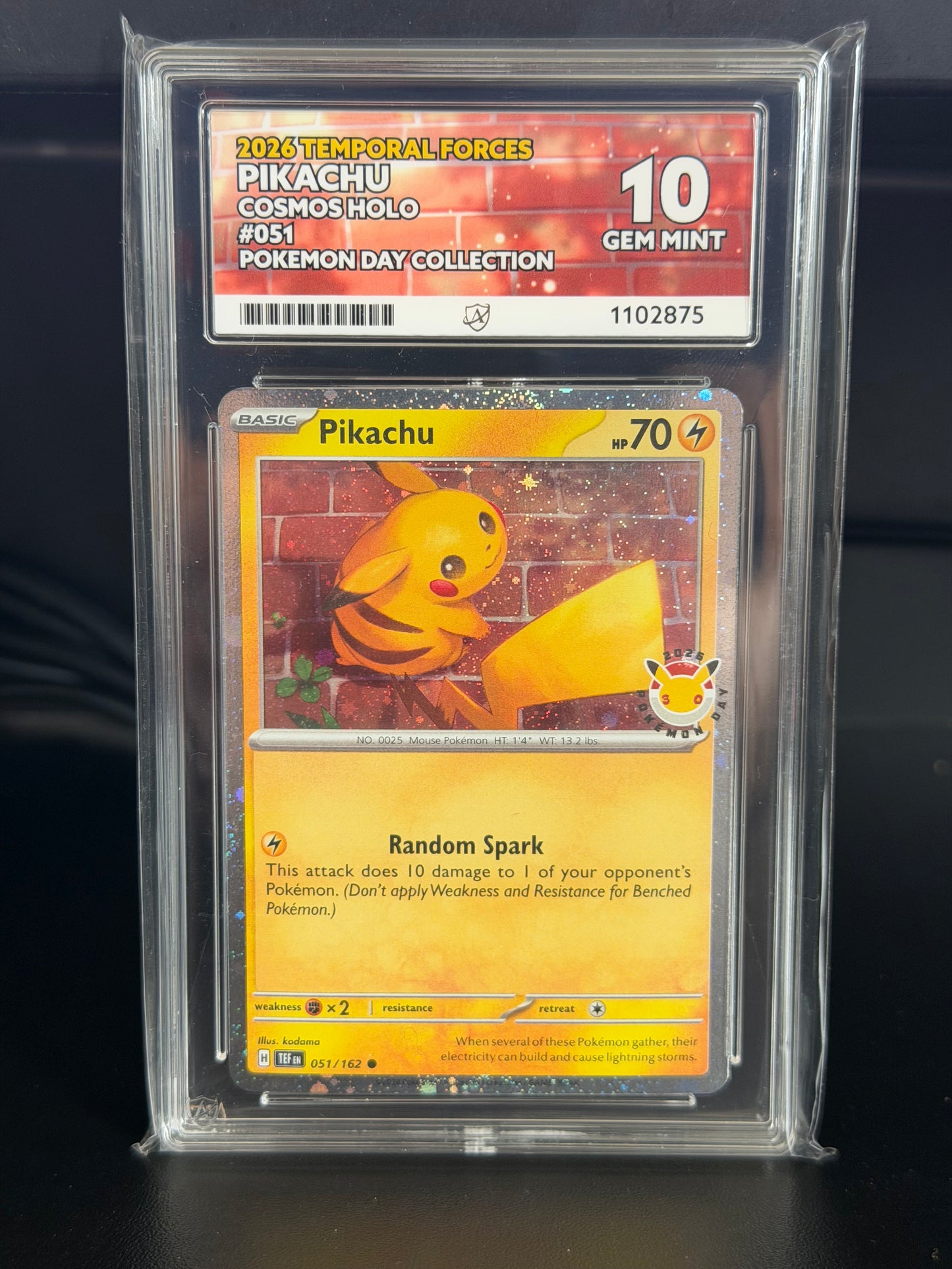 Pikachu 051/162 2026 Pokémon Day Promo Gem Mint 10 Ace Grading Card