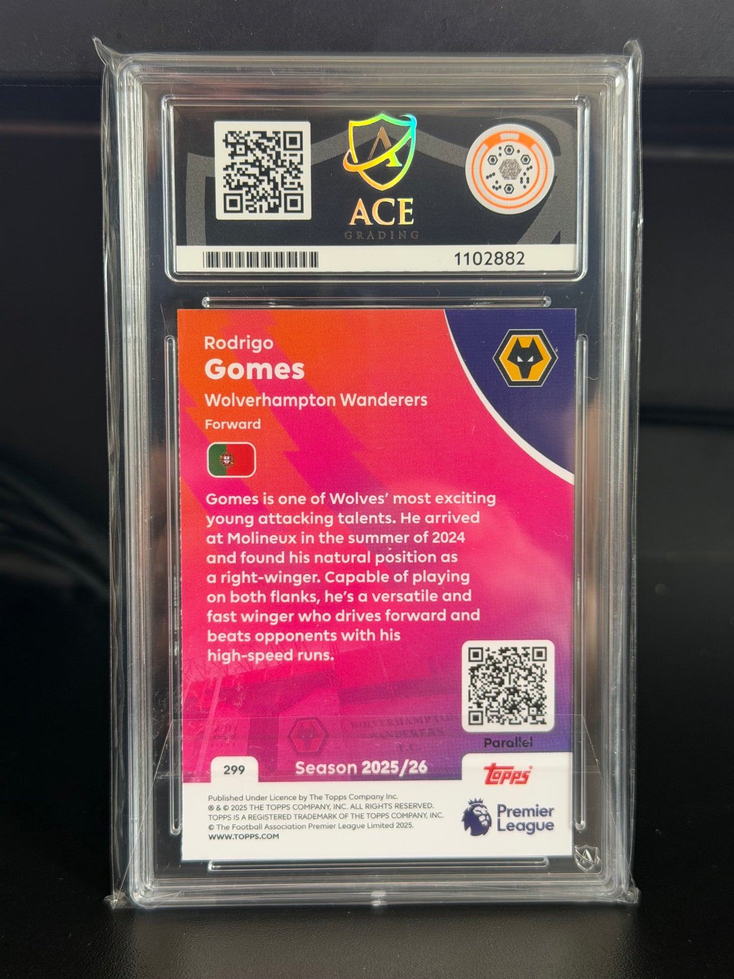 Topps Premier League 2025/26 Rodrigo Gomes #299 178/399 - Gem Mint 10 Ace Grading