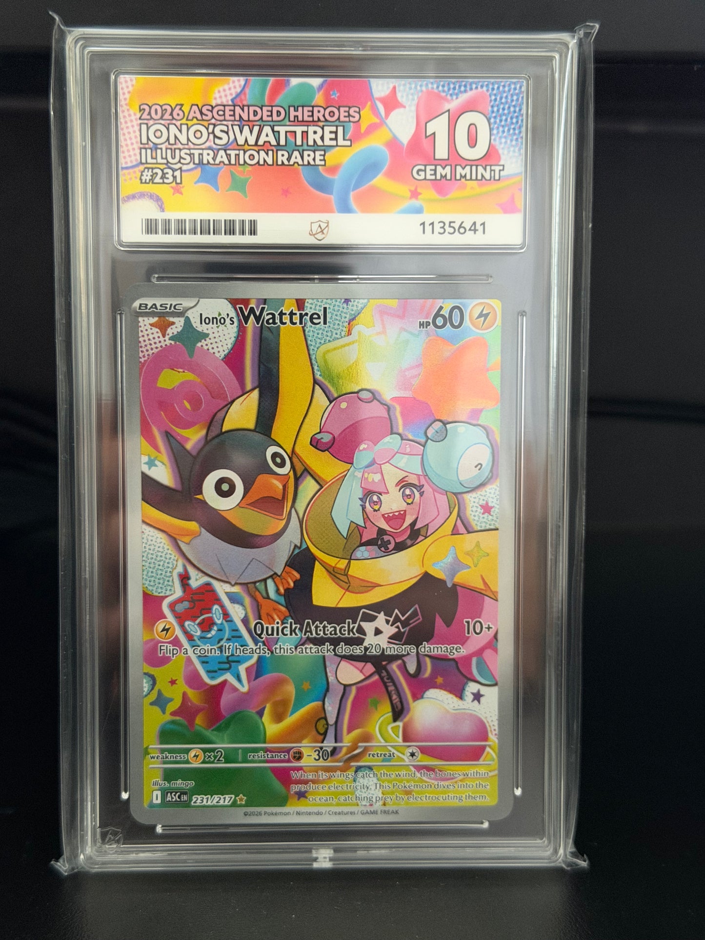 Iono's Wattrel 231/217 - Ascended Heroes Gem Mint 10 Ace Grading Card