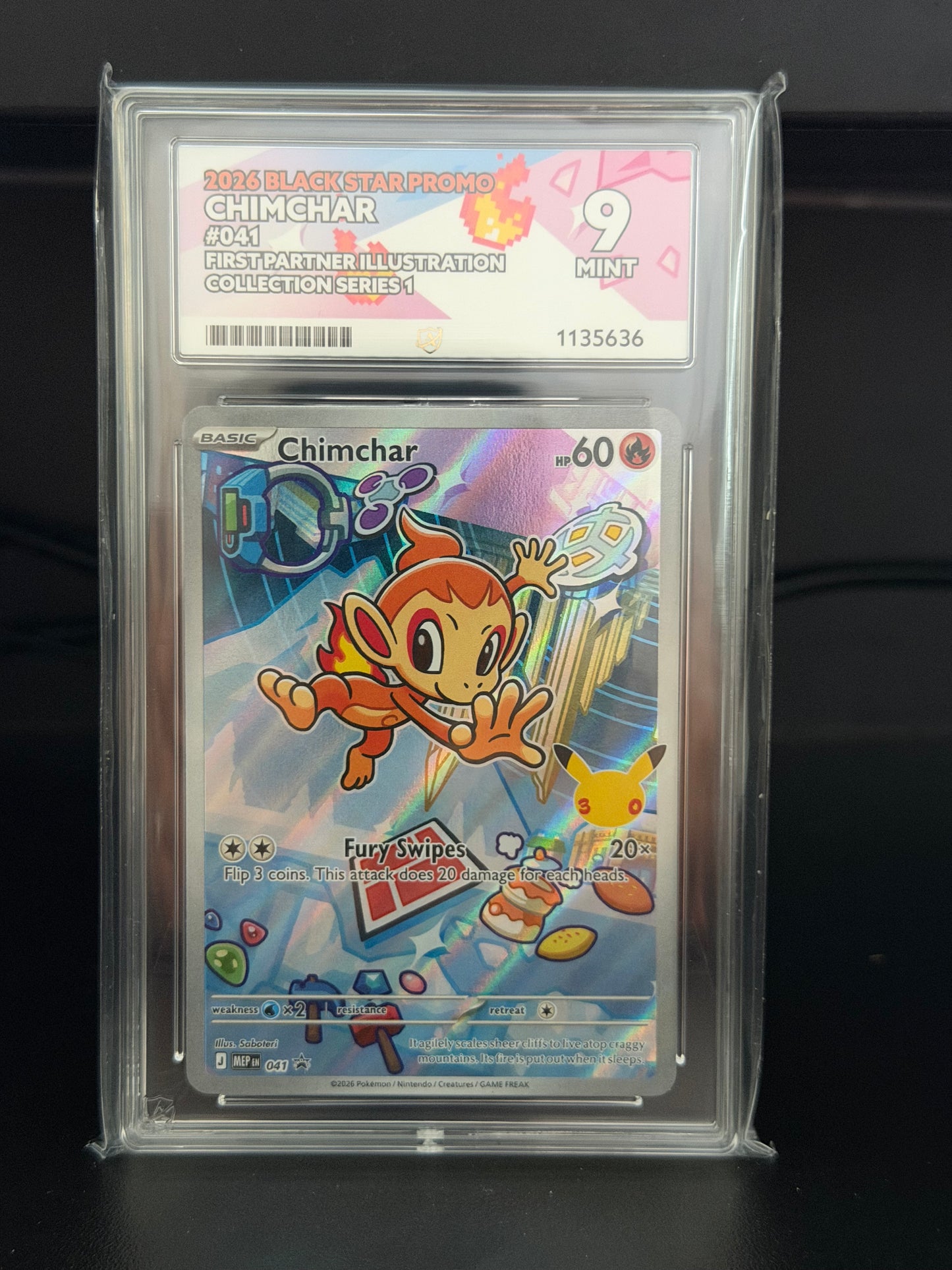 Chimchar MEP 041 Black Star Promo - Mint 9 Ace Grading Card