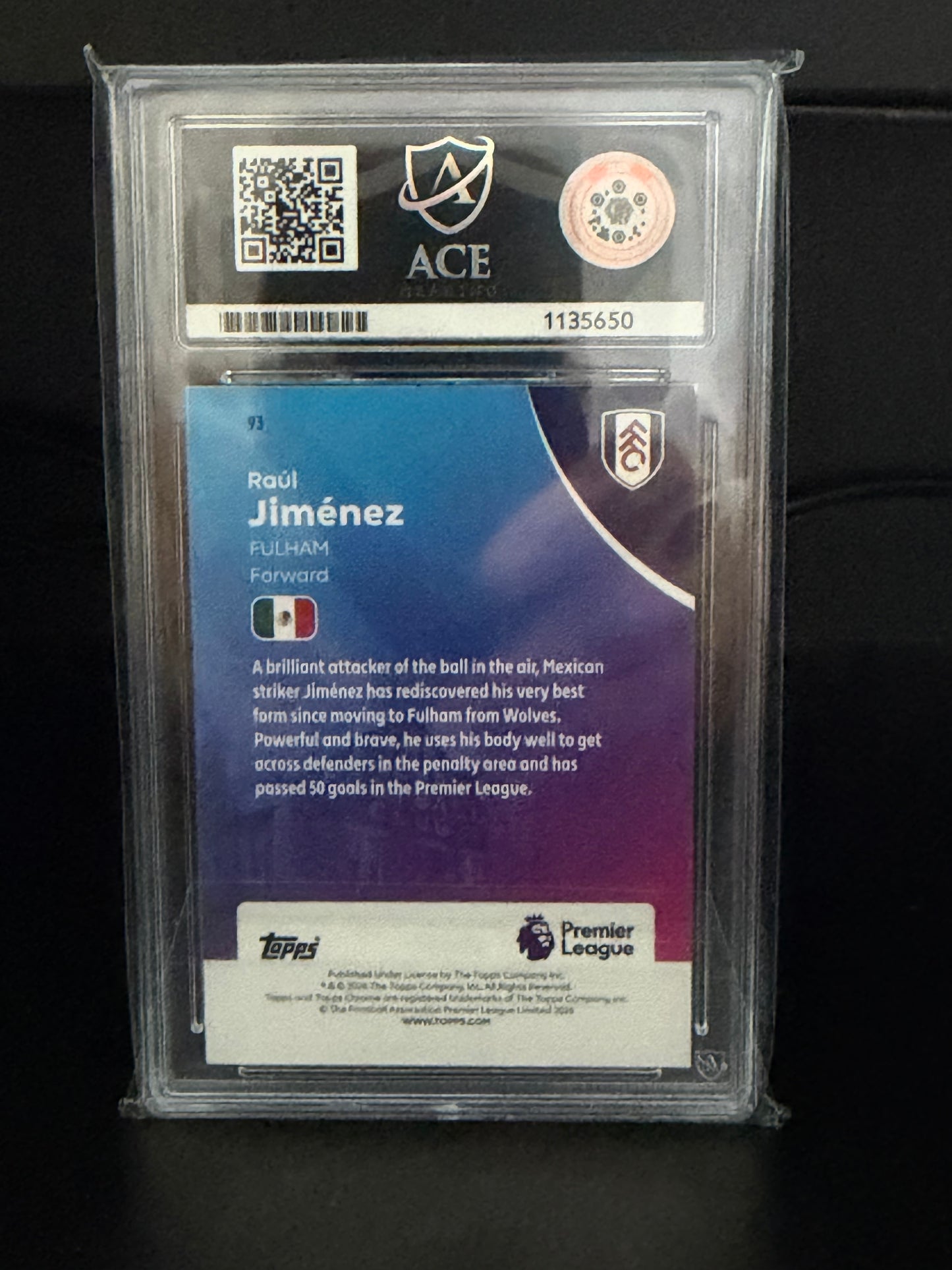 Topps Chrome Premier League 2026 Raul Jimenez #93 25/75 - Mint 9 Ace Grading